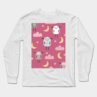 Sweet sleeping sheep pattern pink Long Sleeve T-Shirt